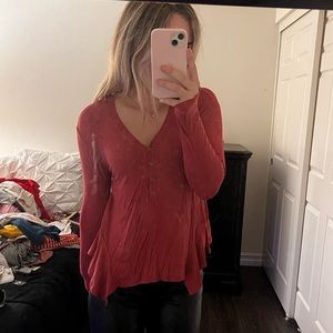 Maroon Button Down Long Sleeve Top